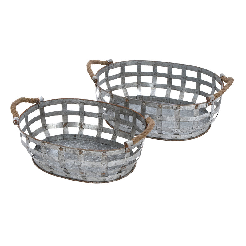 Gracie Oaks 2 Piece Metal Galvanized Basket Set & Reviews Wayfair